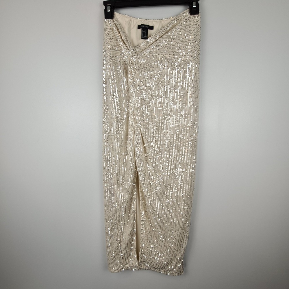Forever 21 Sequin Ivory Two Piece Outfit Women's Small Top And Skirt Shiny Party - Picture 10 of 16